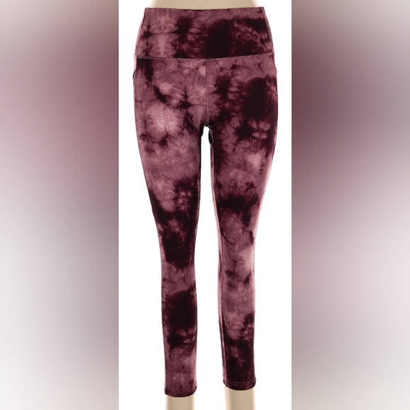 NICOLE MILLER SPORT MAROON TIE DYE CAPRI ATHLETIC LEGGINGS - Picture 1 of 5